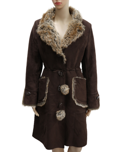 Manteau long en daim marron avec fourrure - Jacqueline Riu - S/M