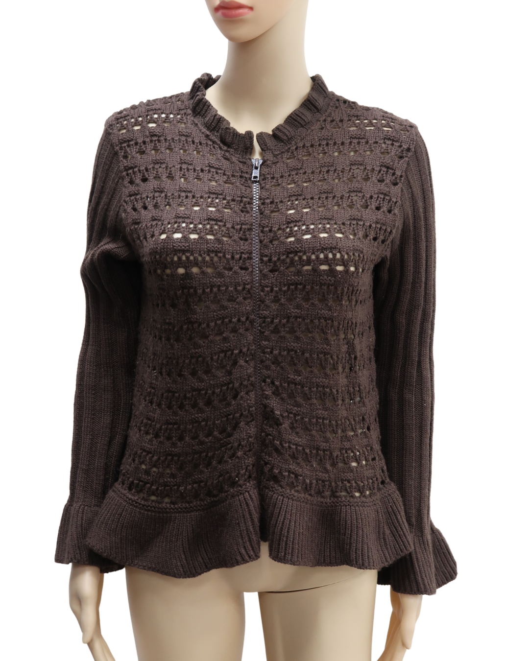 Gilet marron en laine et en maille - S