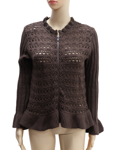 Gilet marron en laine et en maille - S