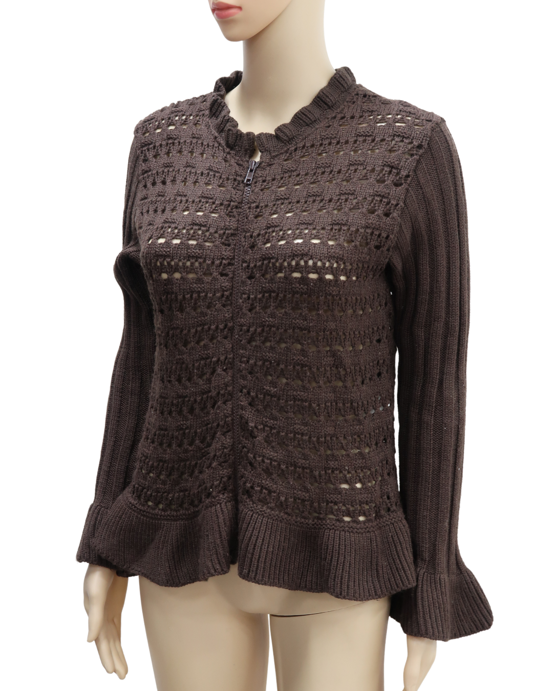 Gilet marron en laine et en maille - S