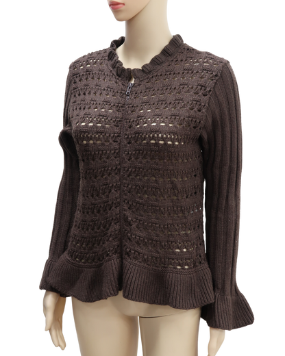 Gilet marron en laine et en maille - S