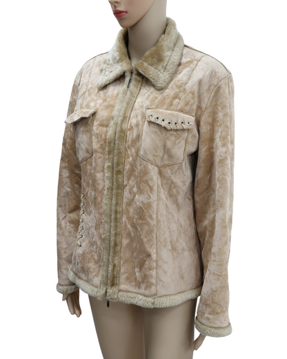 Manteau en fourrure beige avec lacets - Donnaio - L