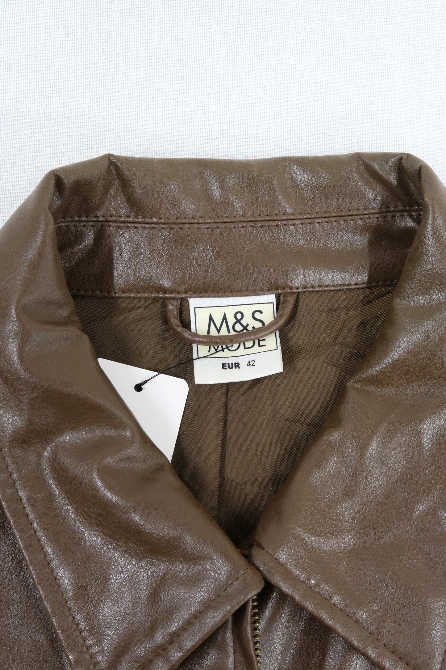 Veste simili cuir marron chocolat à manches longues - M&S Mode - XL