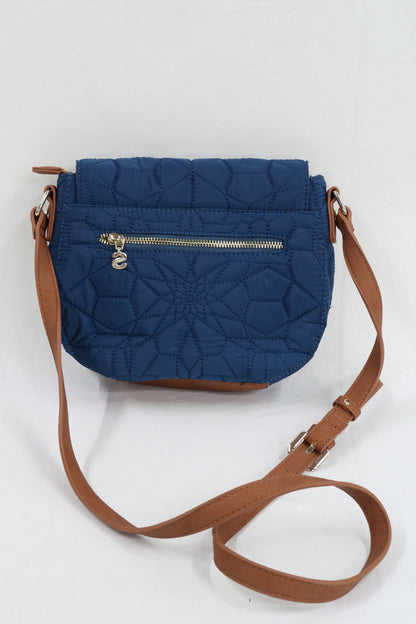 Sac à bandoulière tissu matelassé bleu lanière cuir - Desigual