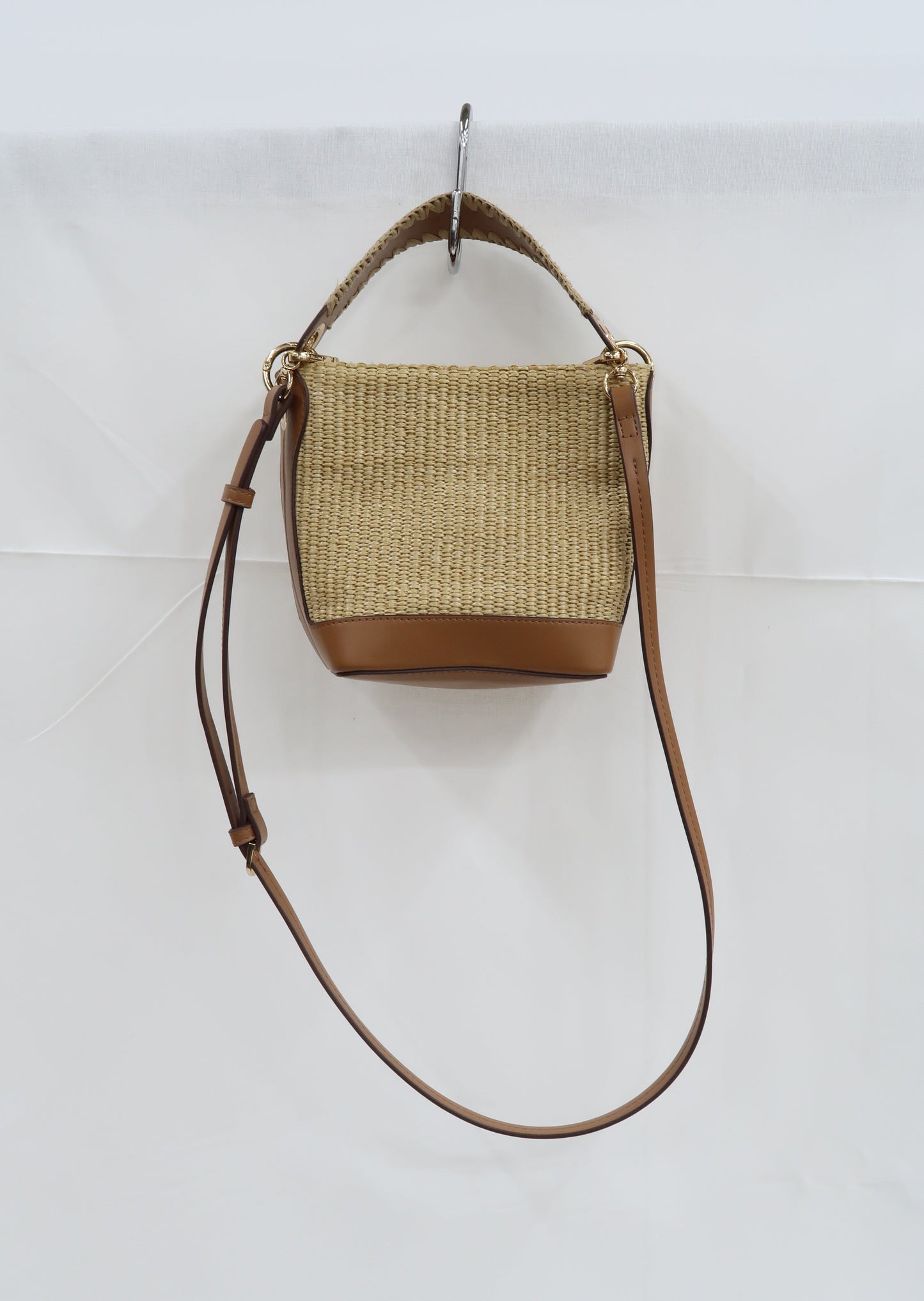 Sac à bandoulière effet paille et cuir marron clair - Parfois