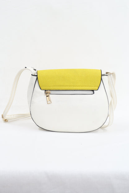 Sac à bandoulière cuir blanc et tissu jaune