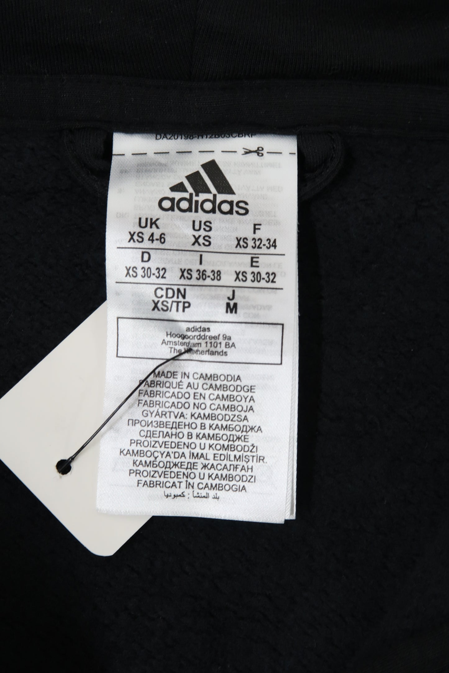 Veste noire à capuche à bandes blanches - Adidas - XS