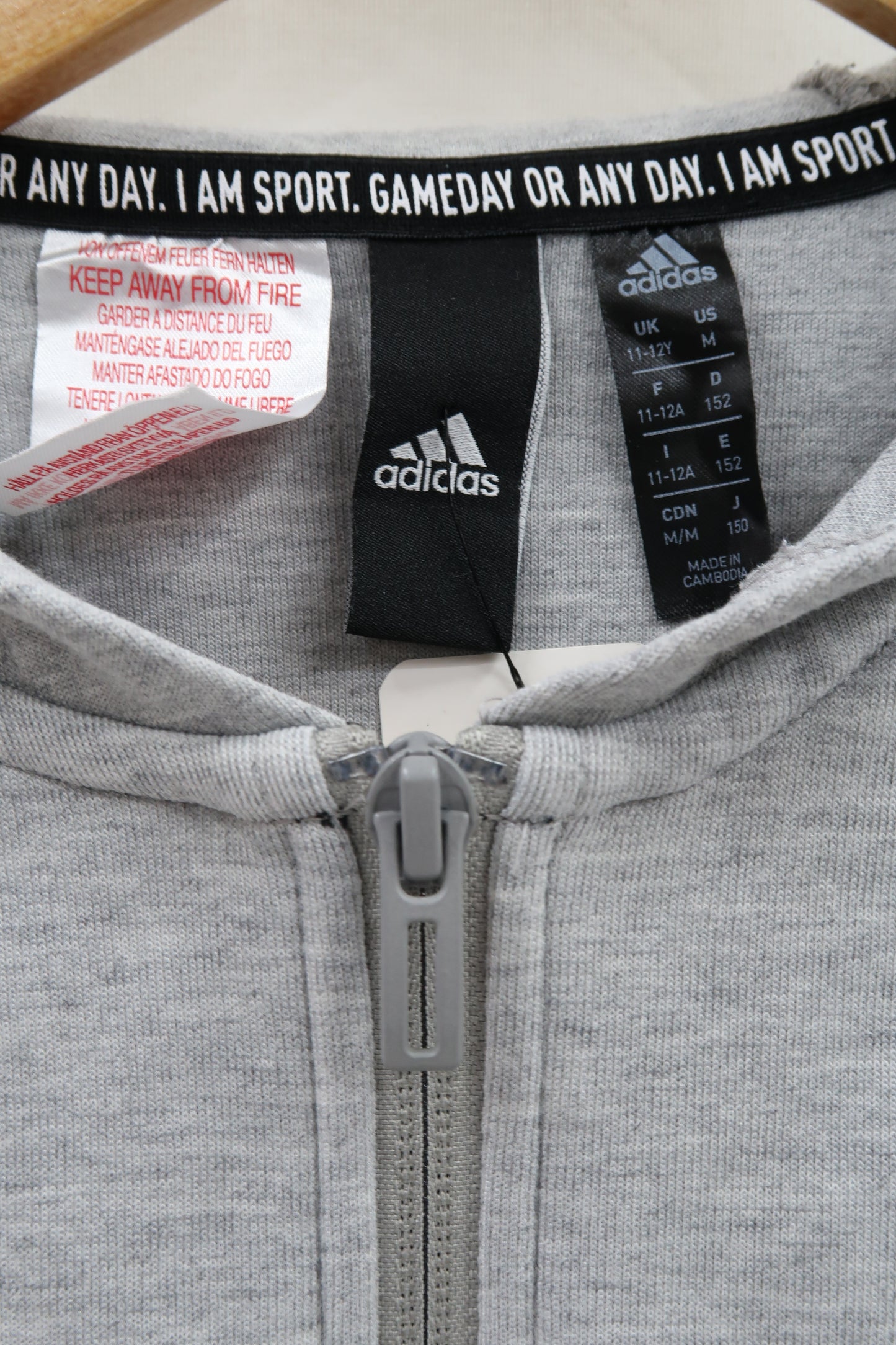 Veste à capuche grise & blanche - Adidas - 11/12 ans - Mixte