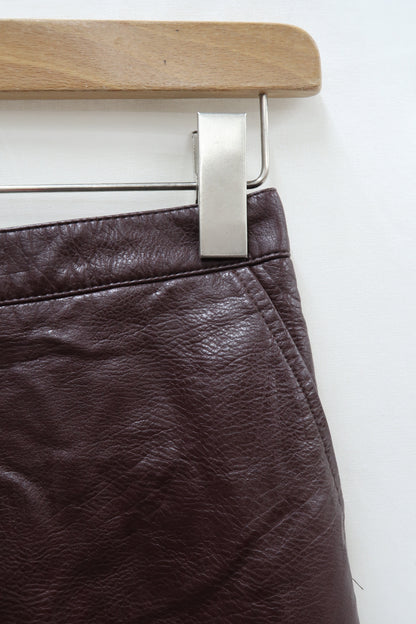 Jupe marron en simili cuir - Zara - M