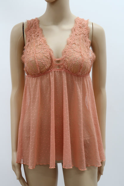 Top en dentelle / mesh rose poudré - M