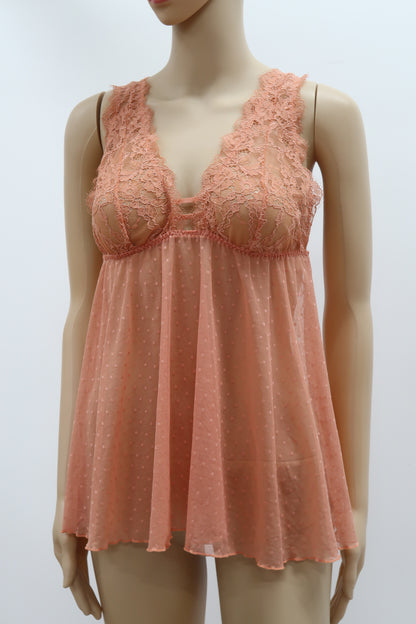 Top en dentelle / mesh rose poudré - M