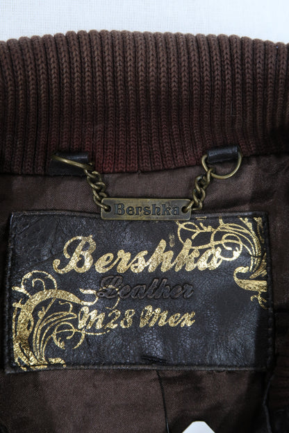 Veste en cuir marron foncée - Bershka - M