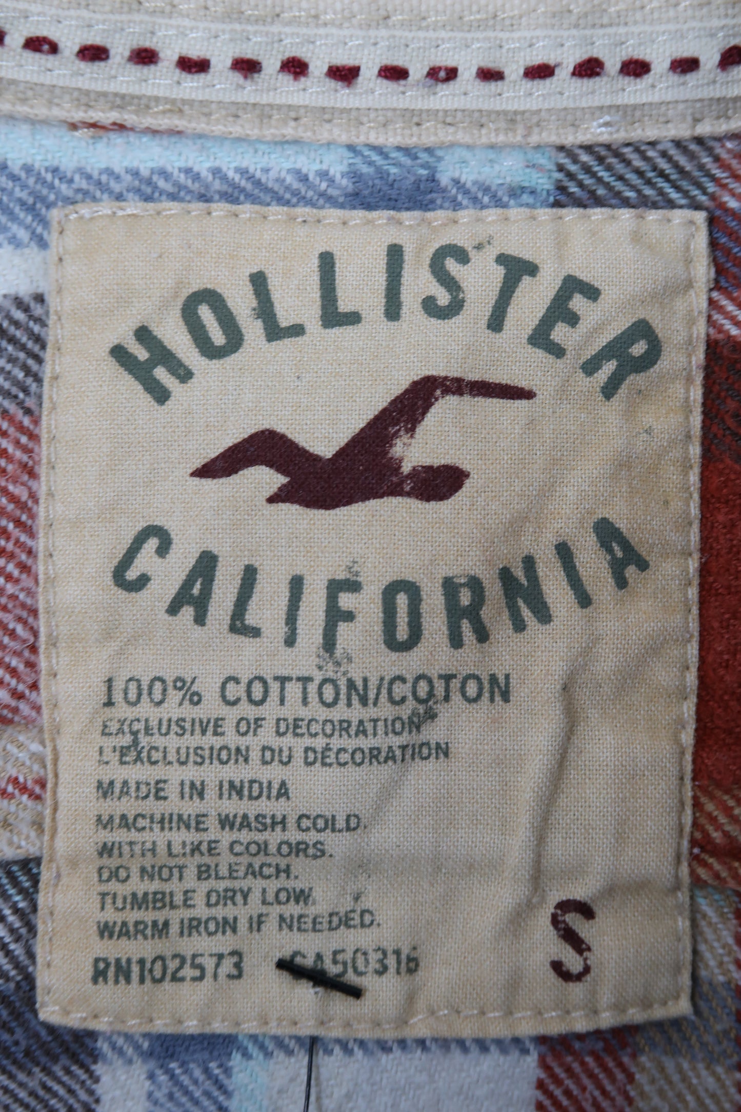 Chemise orange, beige et blanche à carreaux - Hollister - S