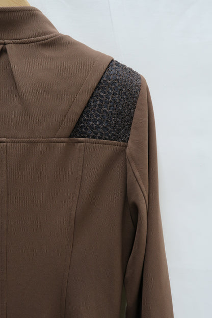 Manteau long marron avec épaulettes texturées noires - Soydan Gümer - M/L