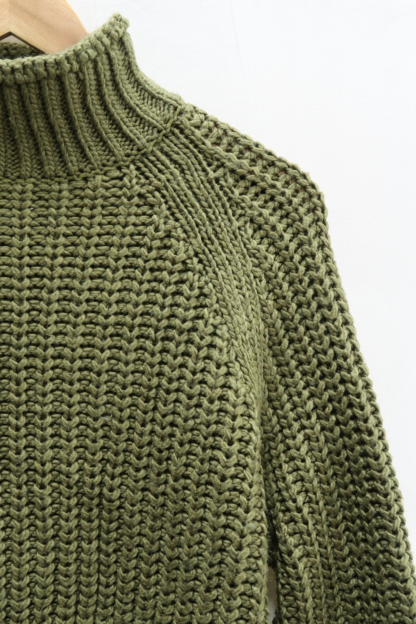 Pull col montant en laine maillé vert khaki - H&M - S