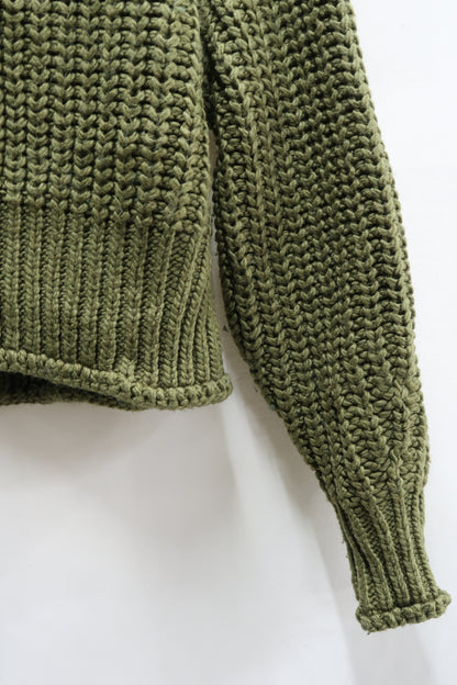 Pull col montant en laine maillé vert khaki - H&M - S